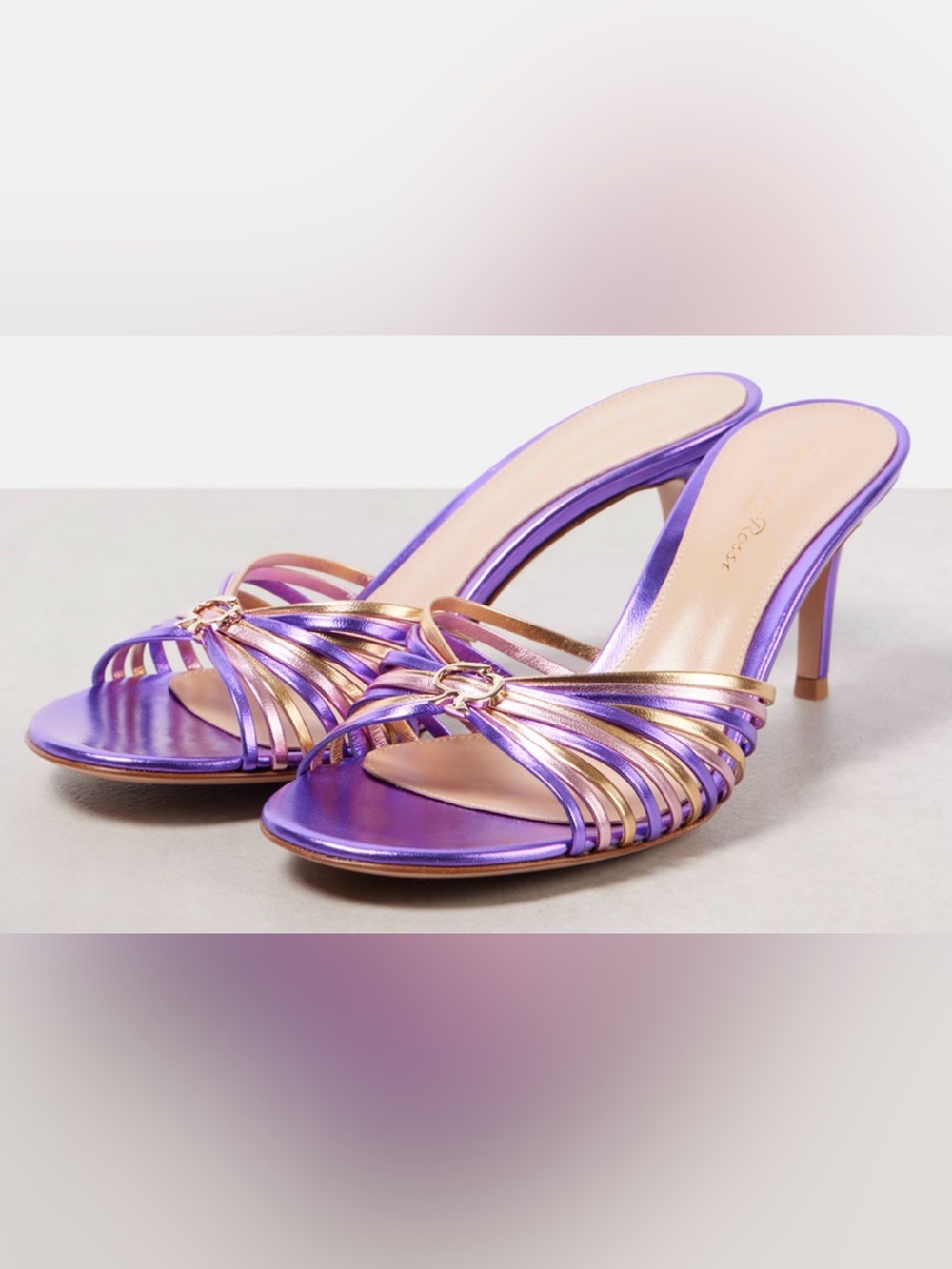 Gianvito Rossi 70 Metallic Leather Mules in Purple Size 38 BNIB